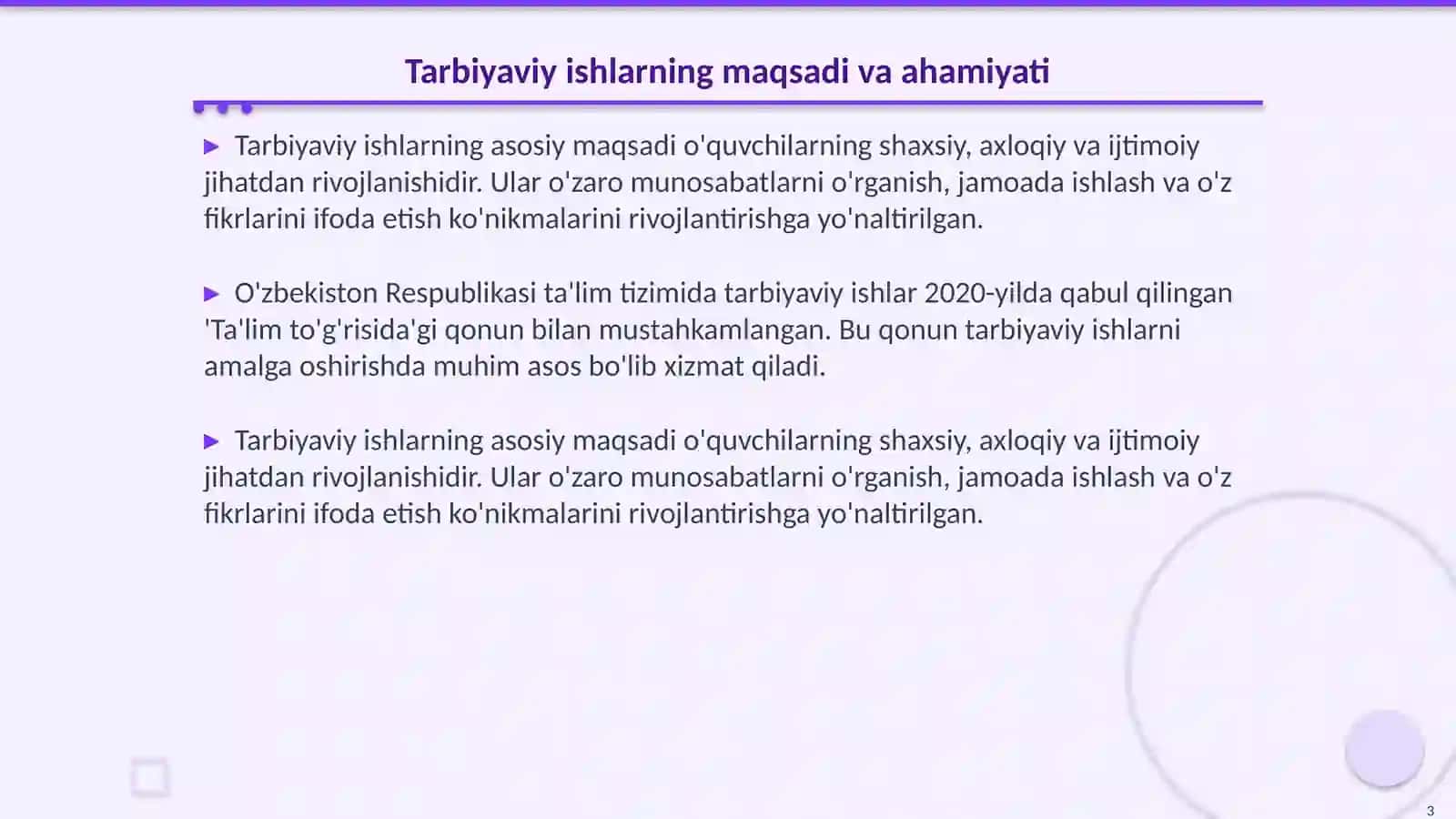 Tarbiyaviy ishlarning mazmuni va usullarini amalyotda qo'lash 3
