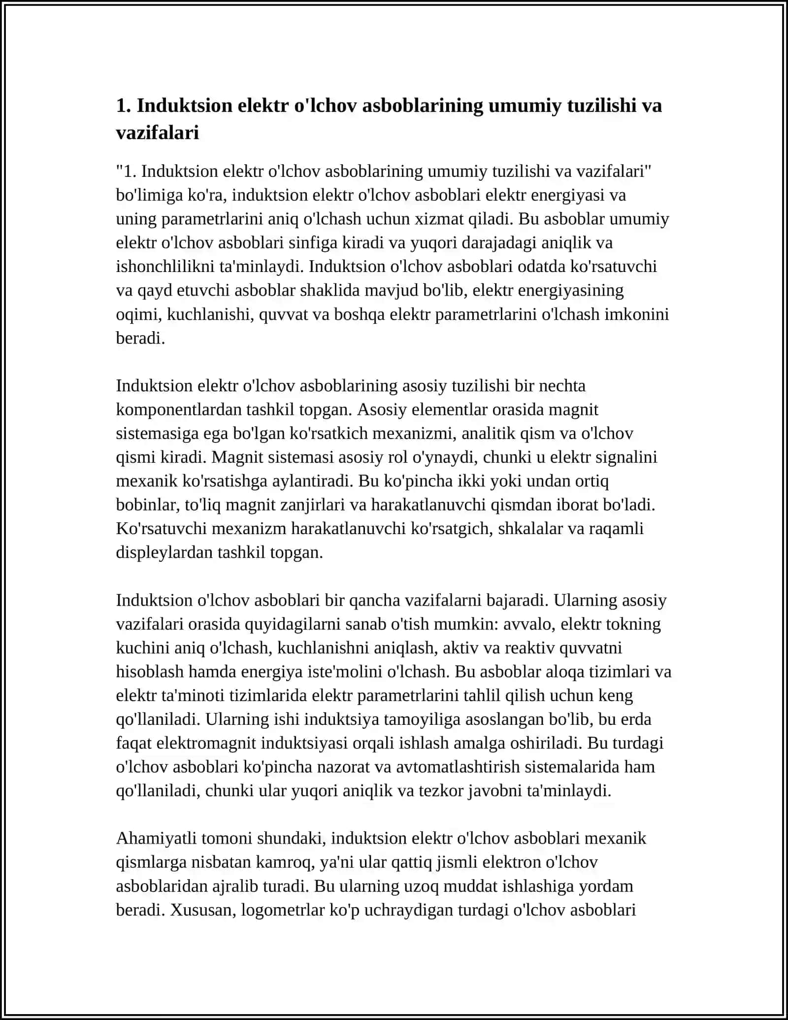 INDUKTSIОN ELЕKTR O’LCHОV АSBОBLАRI. LОGОMЕTRLАR. QАYD QILUVCHI ELЕKTR O’LCHОV АSBОBLАRI 3