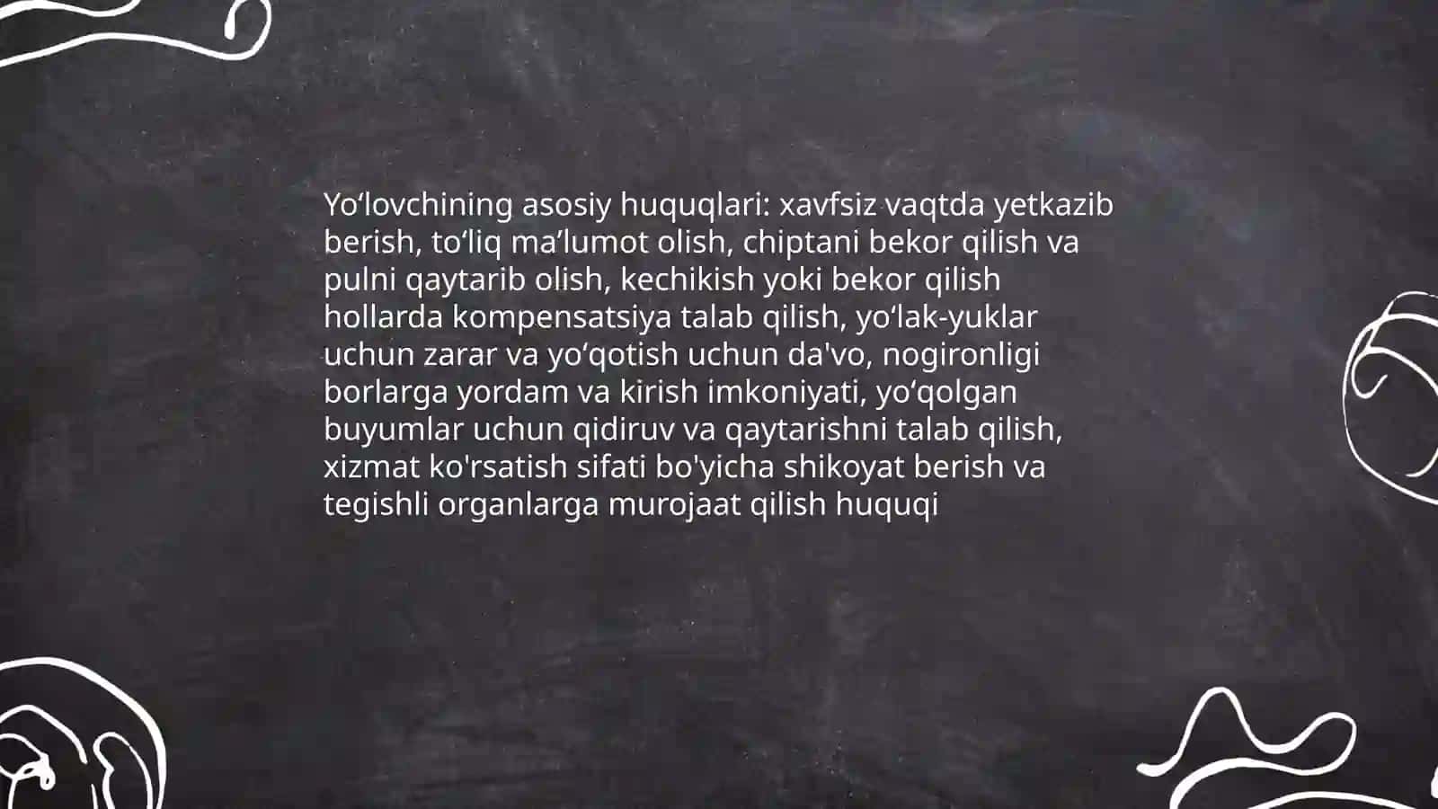 Yoʻlovchilarni tashish jarayoni qatnashchilarning huquq va majburiyatlari 3