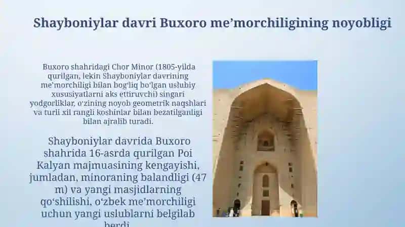 Shayboniylar davrida Buxoroda qurilgan tarixiy me'morchilik yodgorliklari 3