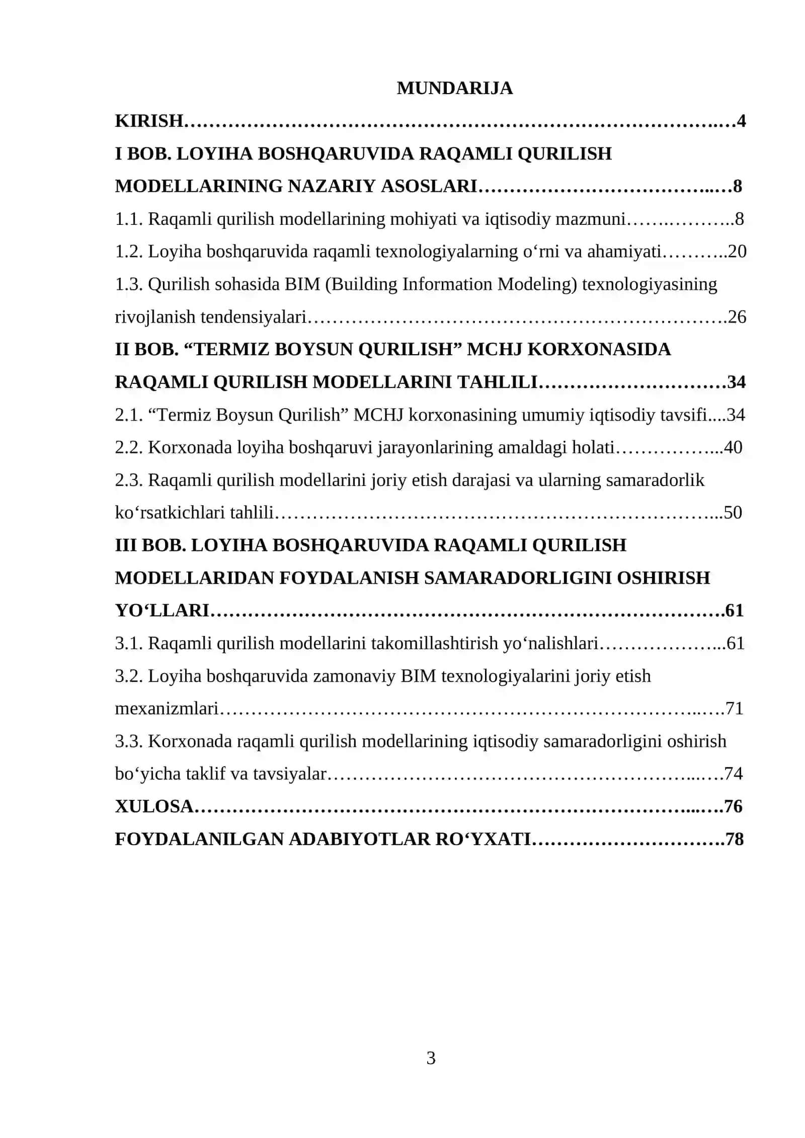 Loyiha boshqaruvida raqamli qurilish modellarini tashkil etish va ularning samaradorligini boshqarish (Termiz Boysun qurulish MCHJ korxonasi misolida) 3