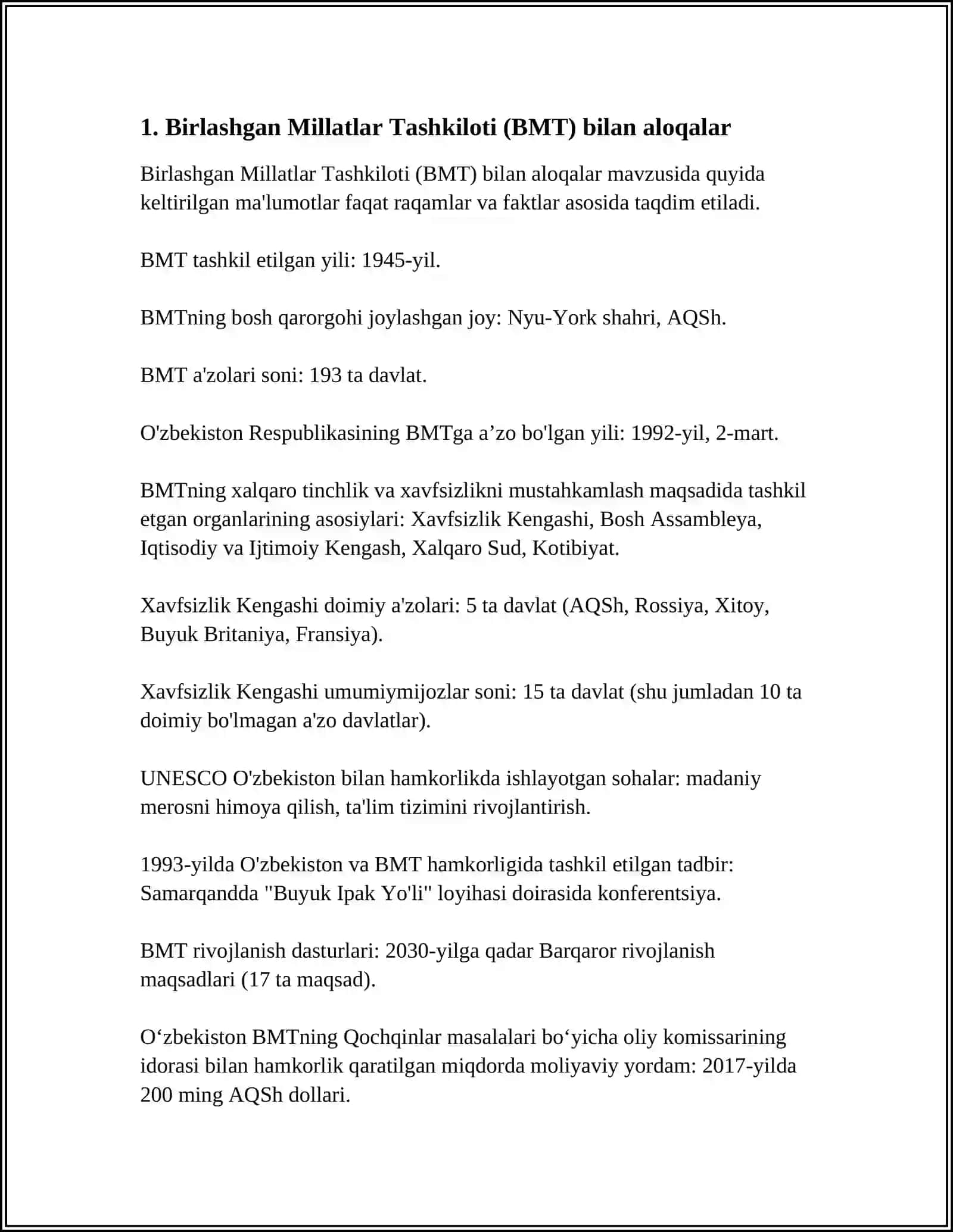 O'ZBEKISTONNING XALQARO TASHKILOTLAR BILAN ALOQASI 3