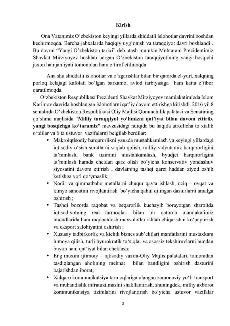 O’ZBEKISTON RESPUBLIKASI PREZIDENTI SH.MIRZIYOYEV ASARLARIDA DAVLAT BOSHQARUVI MASASALARI (2017-2021 YILLAR) 3