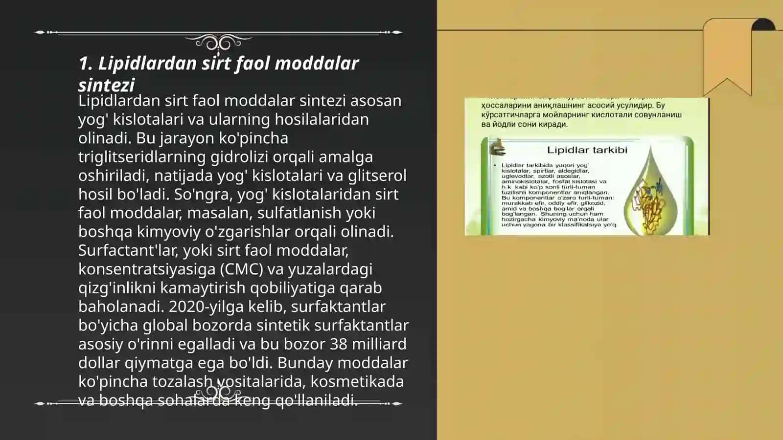 Lipidlardan sirt faol moddalar sintezi 3