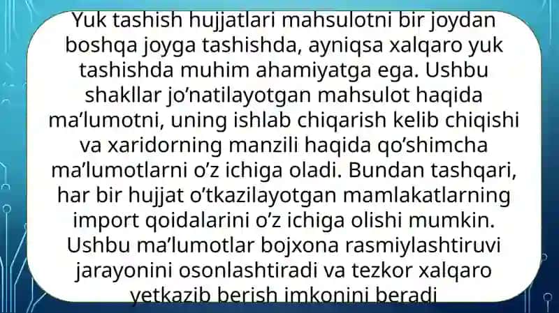 Yuktashishda ishlatiladigan transport hujjatlari 3