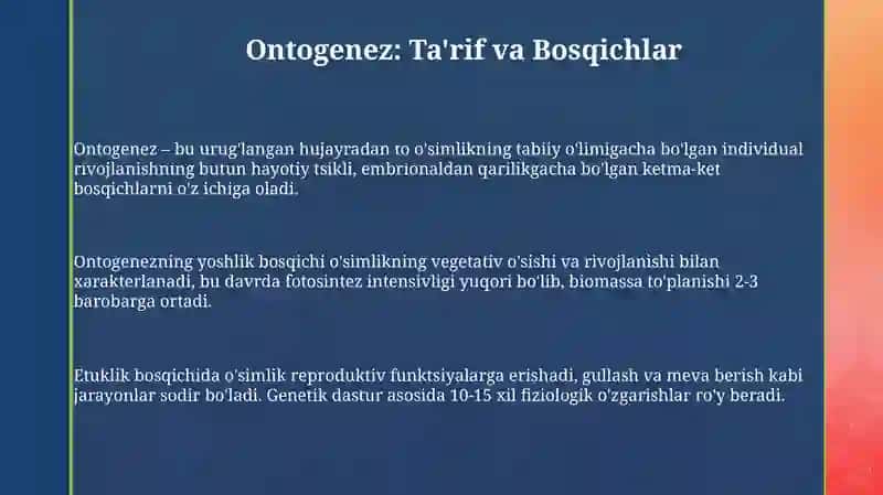 O'simliklarning individual rivojlanishi ontaginez va mavsumiy ritmika 3