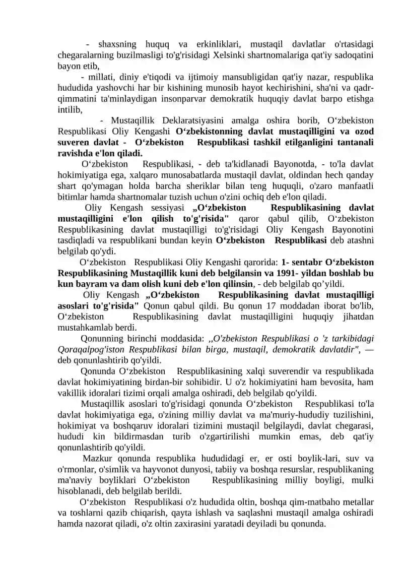 O‘zbekiston Respublikasi mustaqilligining e’lon qilinishi va uning tarixiy ahamiyati 3