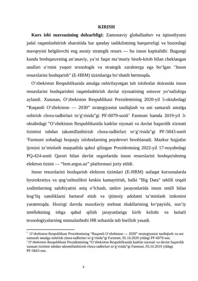 Inson resurslarini boshqarish elektron tizimlari kurs ishi 3