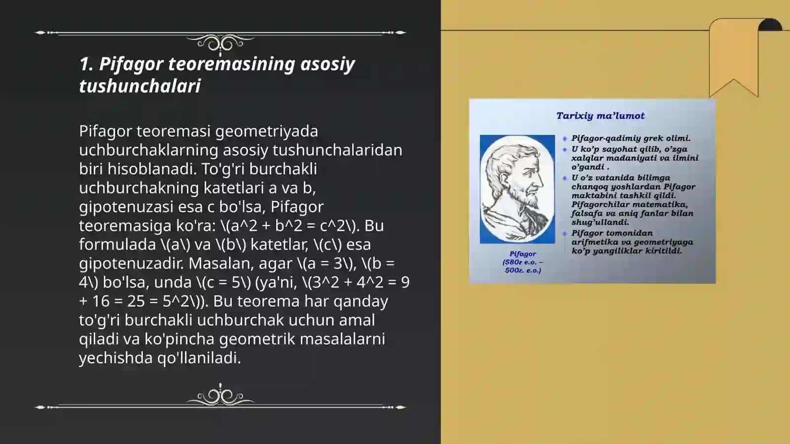 Uyni ta'mirlash va dizayn loyihasini tayyorlashda Pifagor teoremasini tadbiği 3