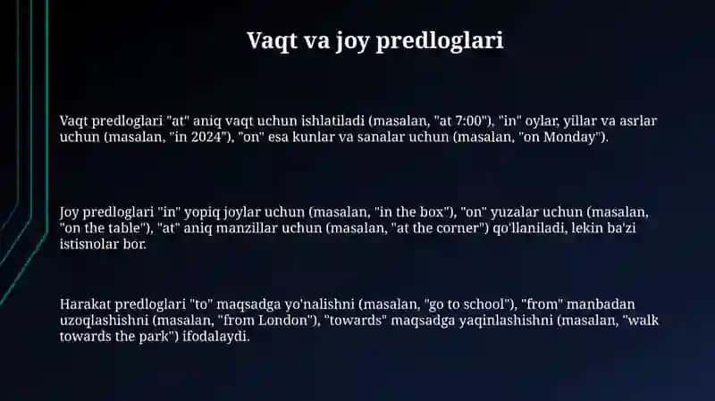 Vaqt va joy predloglari 3