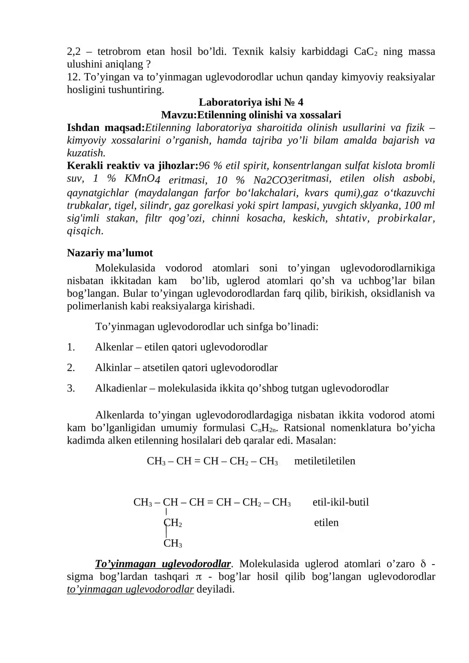Asetilenning olinishi va xossalari 3