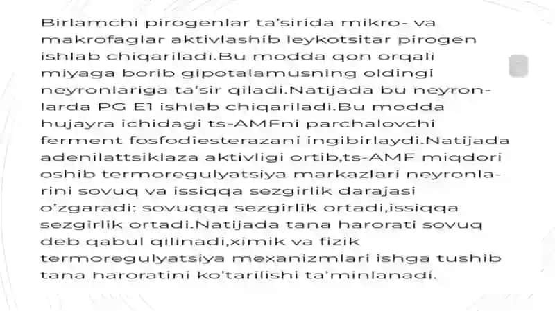 Pirogen moddalar termoregulyatsiya jarayonidagi ahamiyati 3