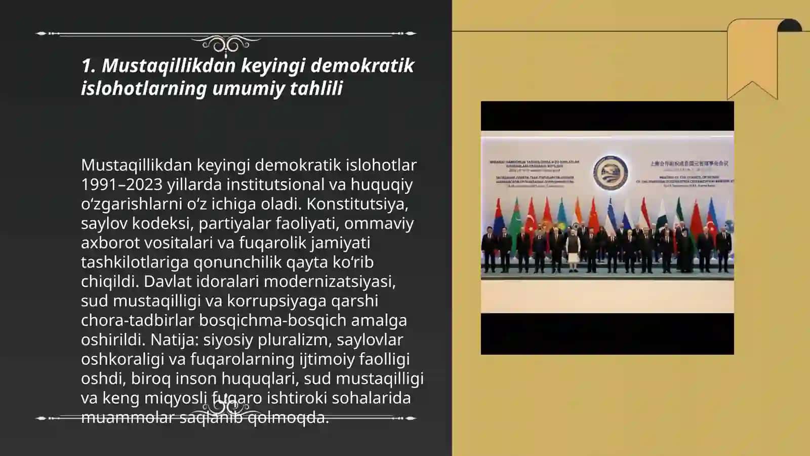 O'zbekistonda demokratik,fuqarolik jamiyati asoslarining shakllanishi,amalga oshirigan siyosiy islohotlar 3