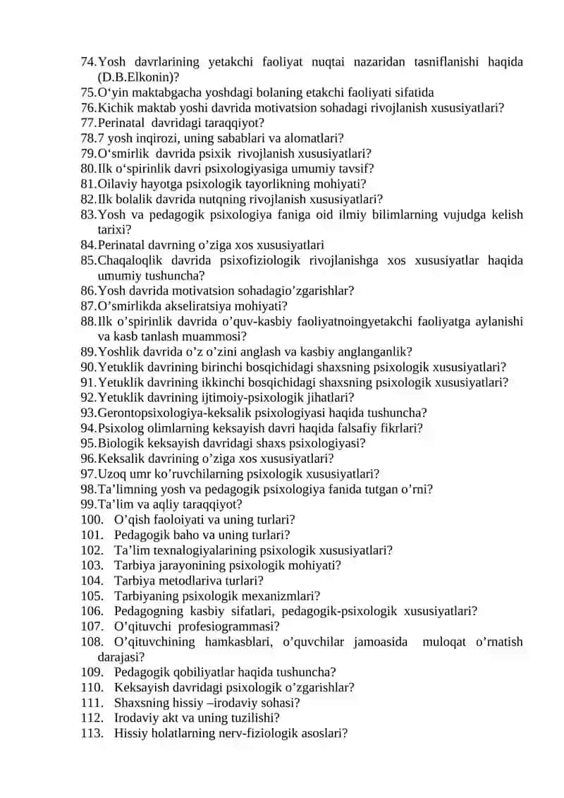 «Umumiy psixologiya» fanidan yakuniy nazorat savollari 3