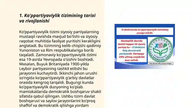 O'zbekistinda ko'ppartiyaviylik tizimining shakllanishi va uning ahamiyati 3