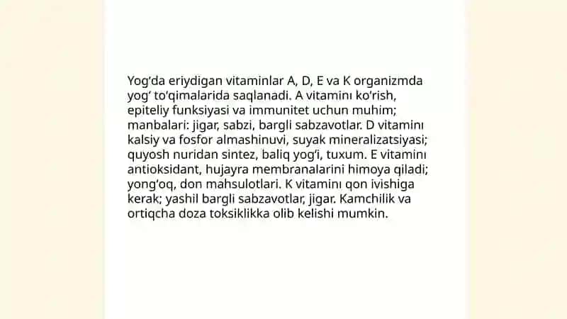 Oqsil, yogʻ, uglevodlardan tashqari minor komponentlar 3