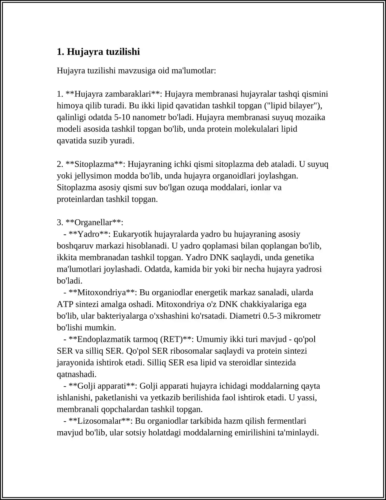 Hujayra Haqida Referat 3