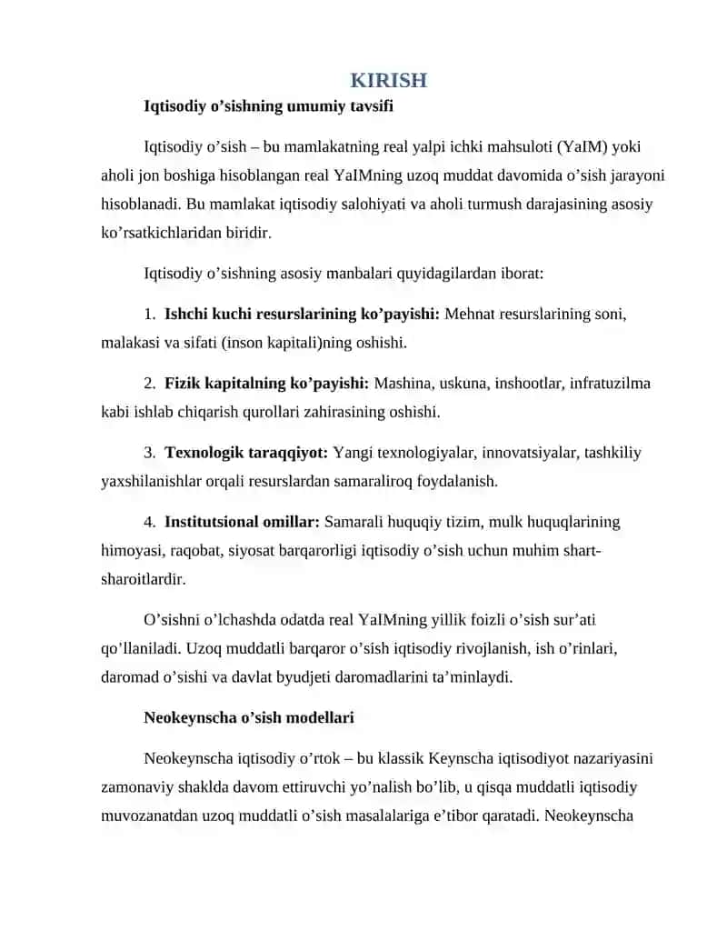 Iqtisodiy o’sishning umumiy tavsifi va neokeynscha modellari 3
