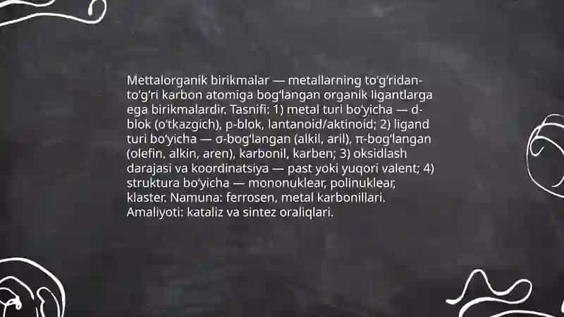 Mettalorganik birikmalar va ularning xossalari 3