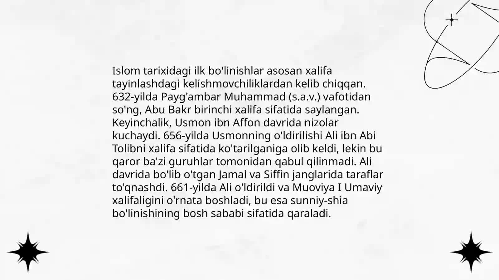 Islom oqimlari va yo'nalishlarining paydo bo'lishi sabablari, e'tiqodidagi bo'linishlarning sabablari va oqibatlari 3