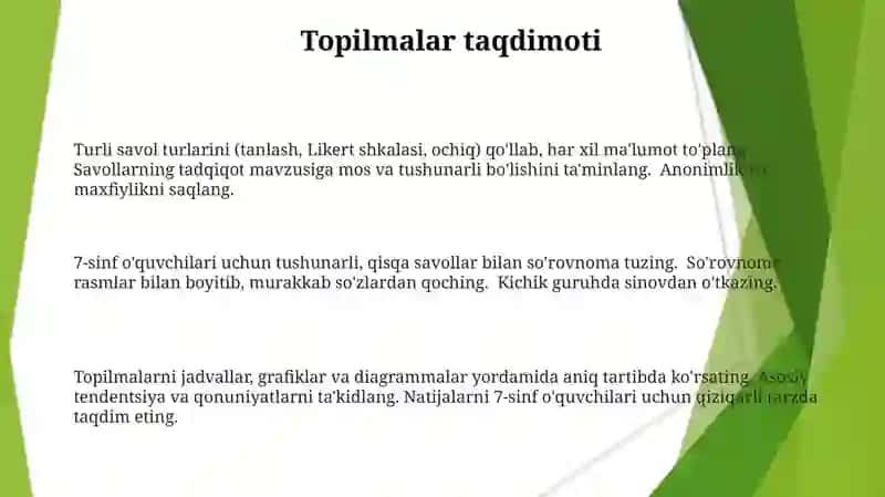 O'quvchilarga olinadigan anketani 7-sinflar uchun tuzush 3