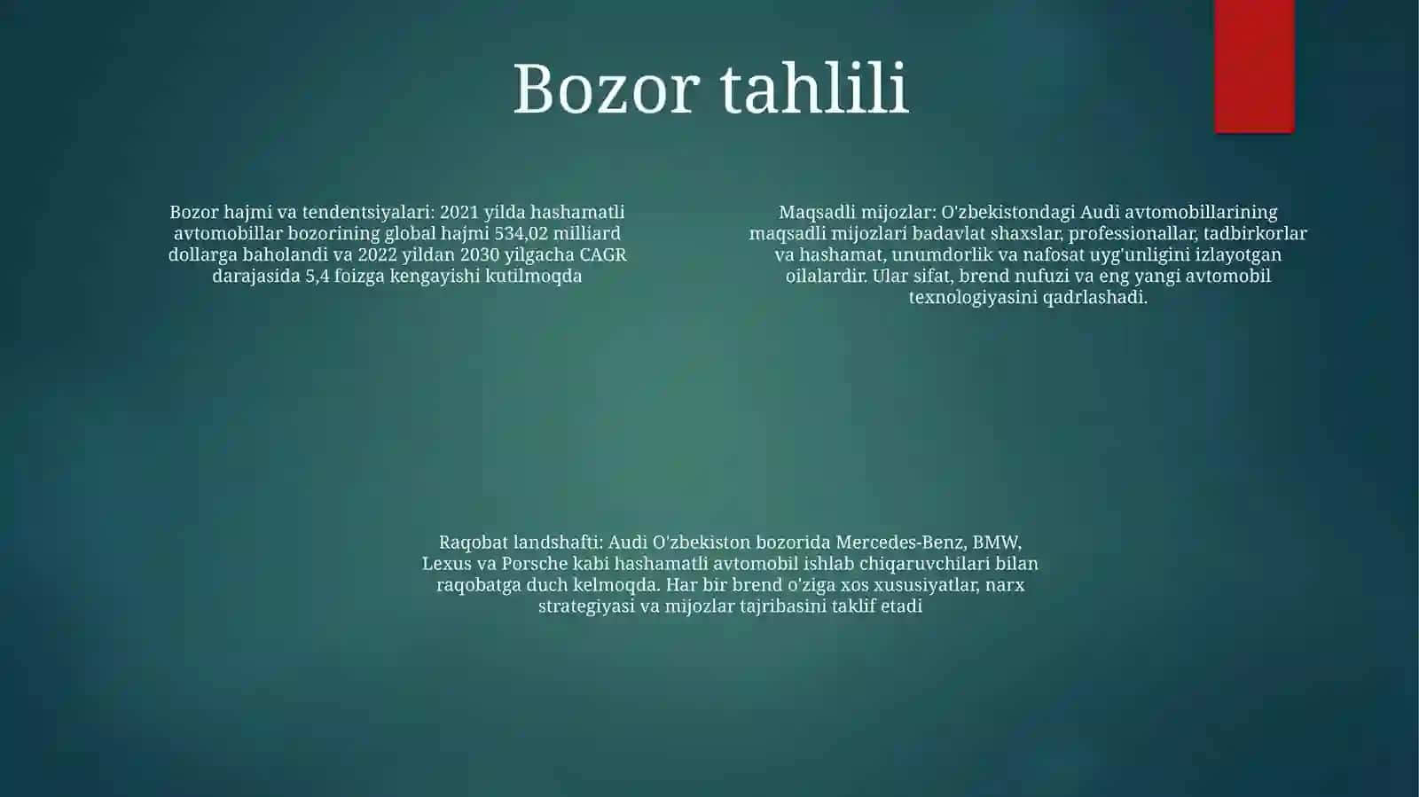 Audiy Avtomobilini Ishlab Chiqarish BoʻYichaBiznesReja 3