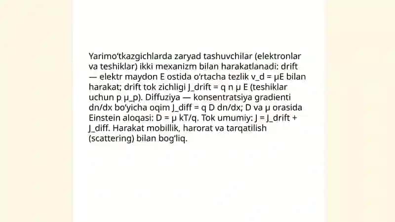 Yarimo‘tkazgichda zaryad tashuvchilarning harakatlanishi 3