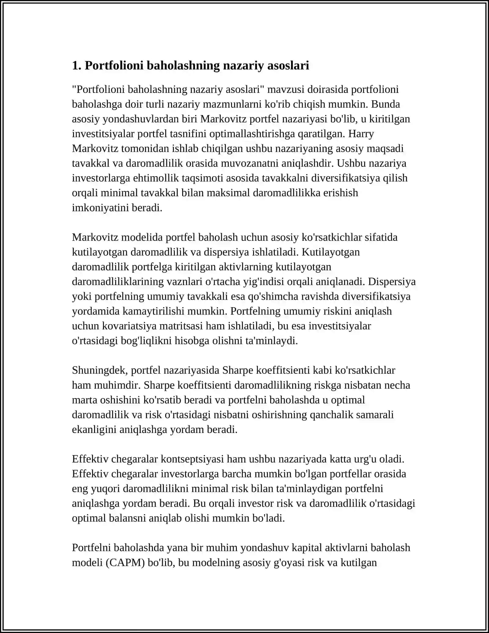 PORTFOLIONI BAHOLASH: ASOSIY YONDASHUVLAR 3