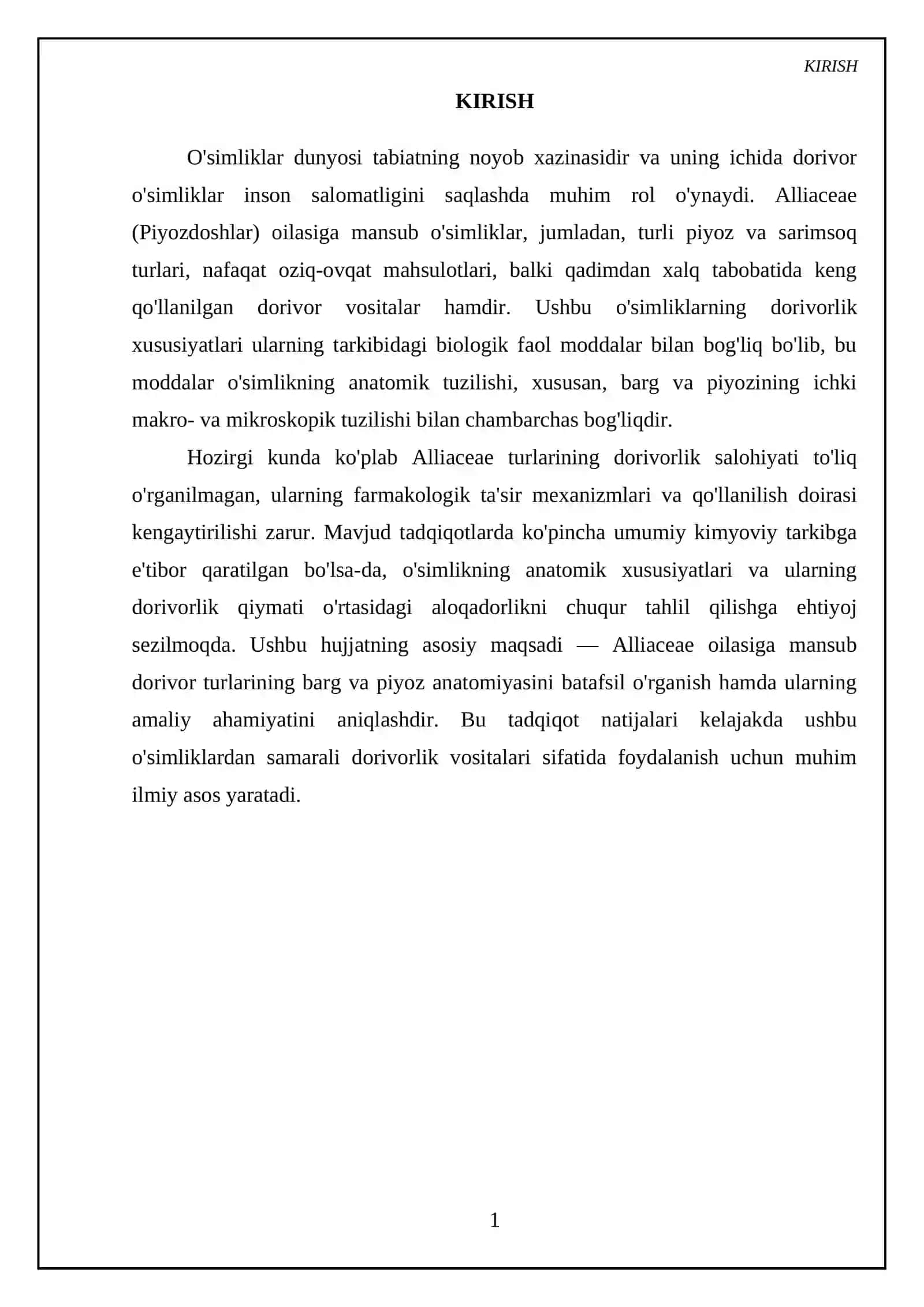 Alliaceae (Piyozdoshlar) dorivor turlarining barg va piyoz anatomiyasi va amaliy ahamiyati 3