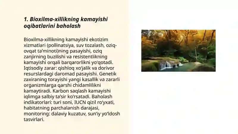 Bioxilma-xillikning kamayishi oqibatlarini baholash 3