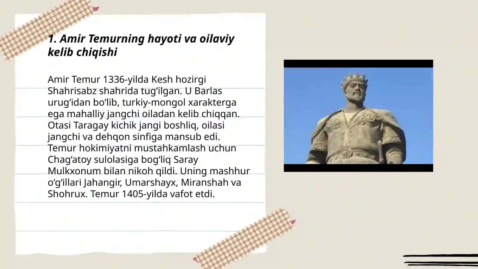 Amir Temurning hayoti va oilaviy kelib chiqishi 3