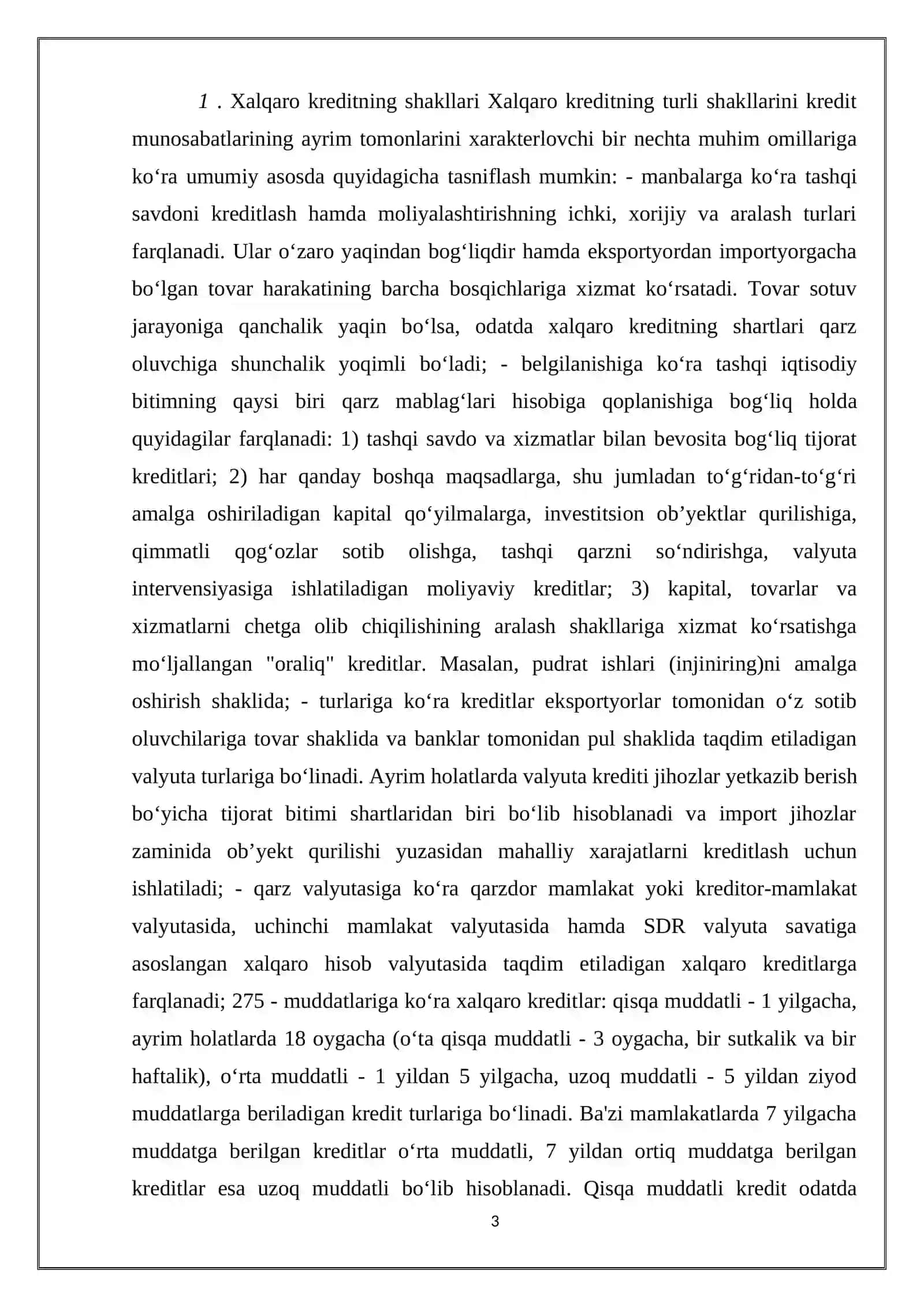 XALQARO KREDITNING TO‘LOV VA HISOB-KITOB SHARTLARI KURS ISHI 3