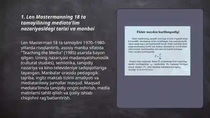 Len Mastermanning 18 ta tamoyili va uning mediata'limda tutgan oʻrni 3
