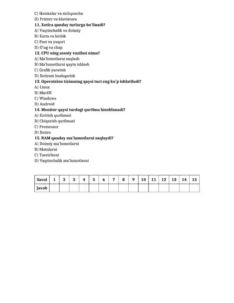 9-sinf informatika test yillik 3