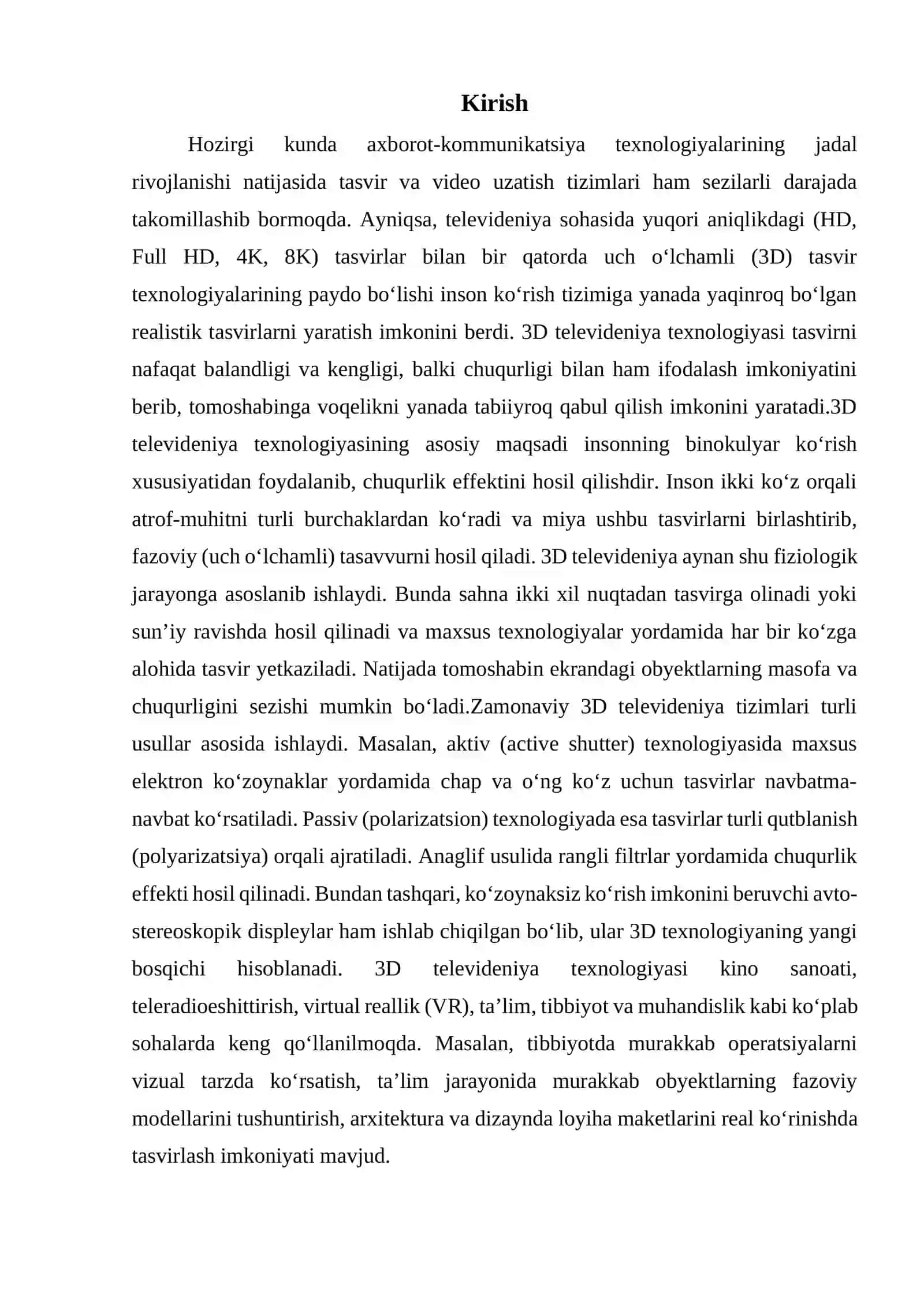 3D televideniya tamoyili va ishlash prinsipi 3