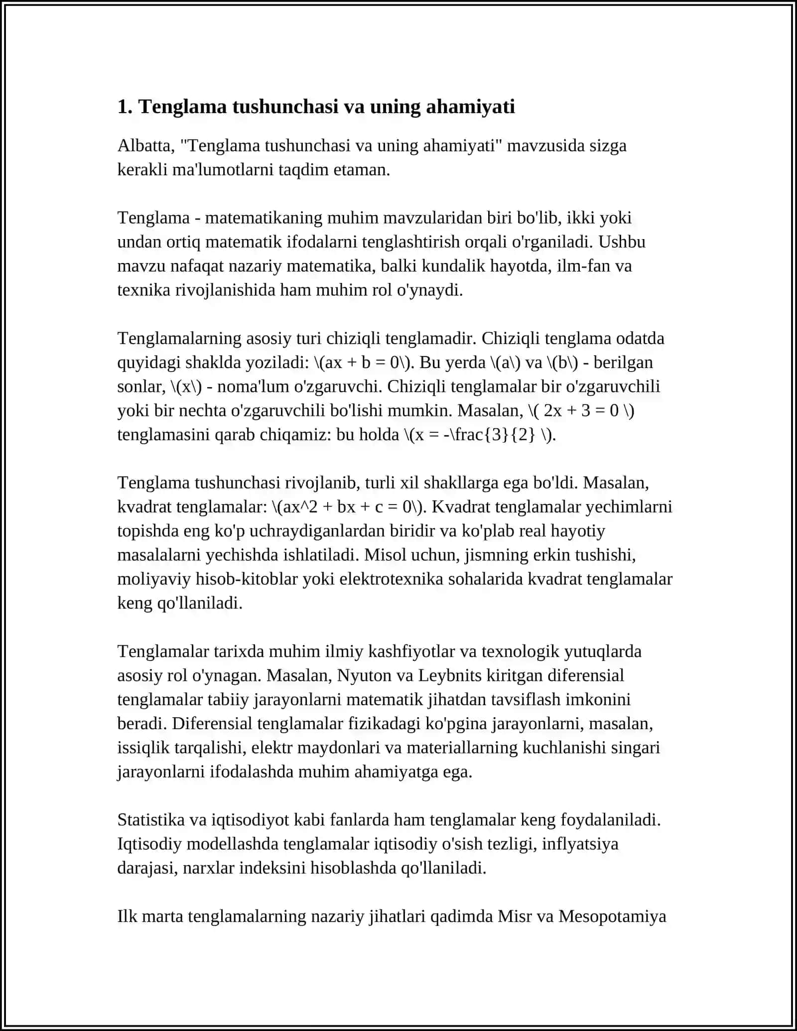 BOSHLANG'ICH SINFLARDA MATEMATIKA O'QITISHDA TENGLAMA TUSHUNCHASINI O'RGATISH METODIKASI 3