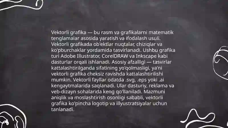 Kompyuter grafikasi turlari: vektorli,rastrli,fraktal,CD-grafika. 3