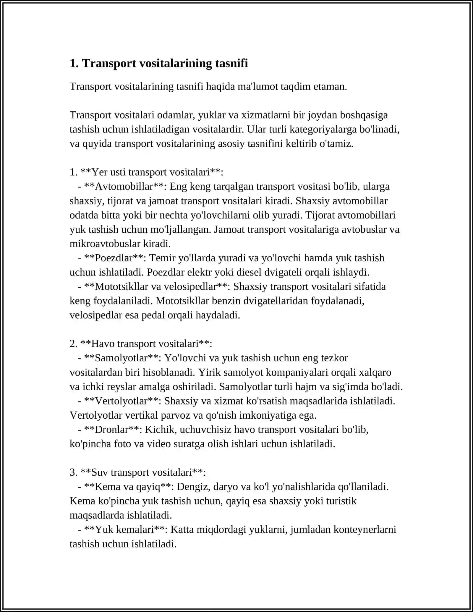 TRANSPORT VA PIYODALAR HARAKATINI TAVSIFLOVCHI ASOSIY KO'RSATGICHLAR 3