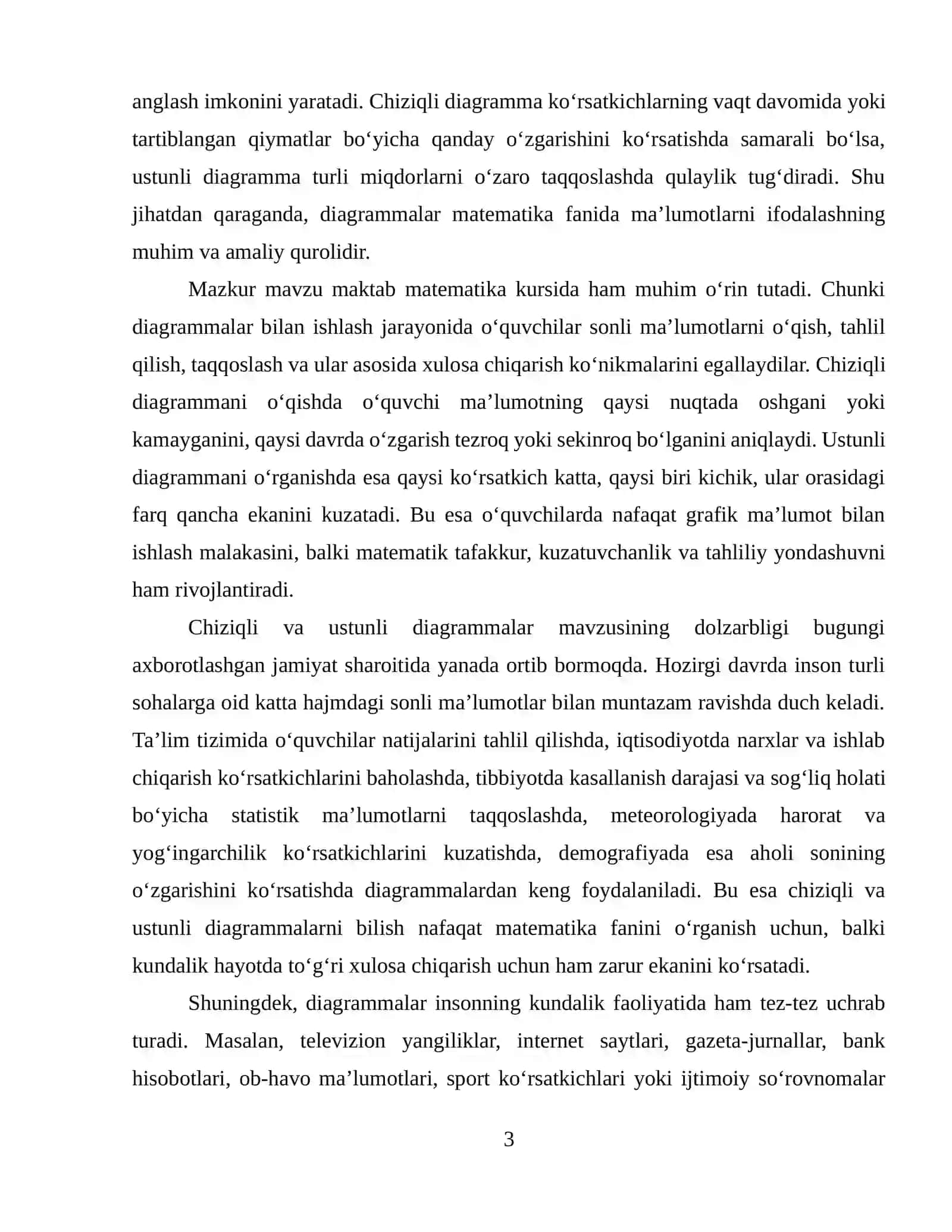 Chiziqli va ustunli diagrammalar 3