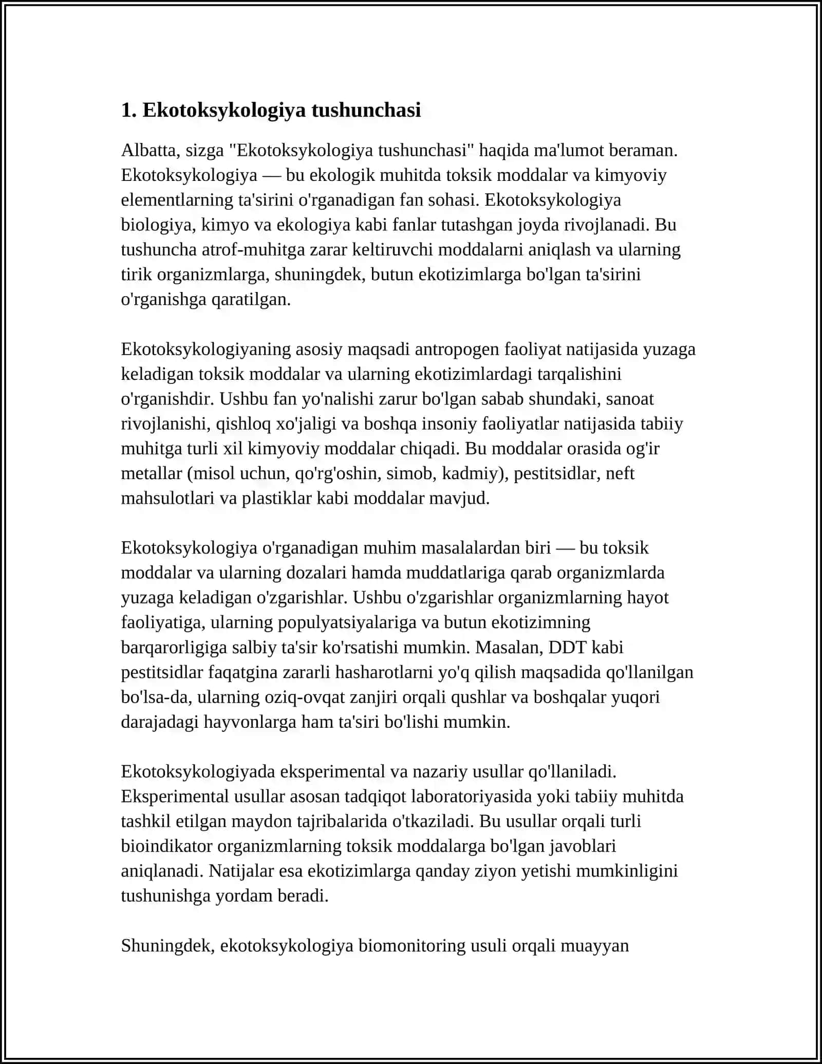 EKOTOKSIKOLOGIYA, KSENOBIOTIKLARNI TABIATDA AYLANISHI VA ULARNI KASALLIKLAR KO'RSATKICHLARINI OSHIB BORISHDAGI O'RNI VA AHAMIYATI 3
