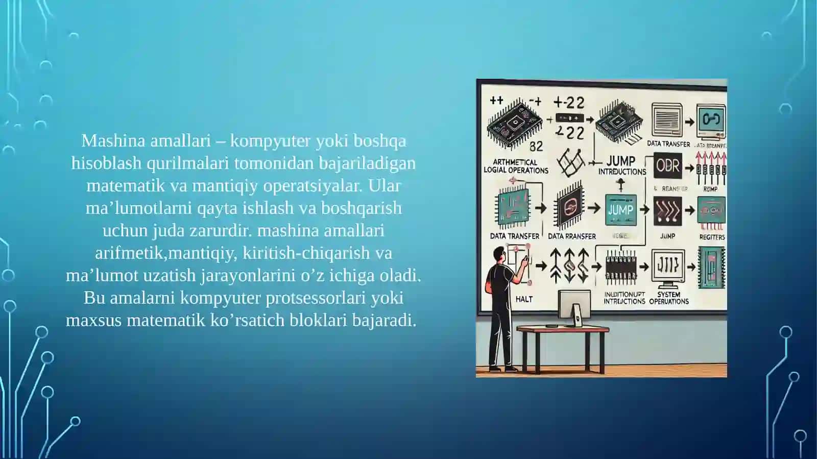 Mashina amallari: arifmetik-mantiqiy, jo’natish,o’tish, kiritish-chiqarish va sistema amallari 3