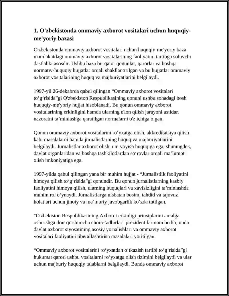 O'ZBEKISTON RESPUBLIKASIDA OMMAVIY AXBOROT VOSITALARINING FAOLIYATI 3