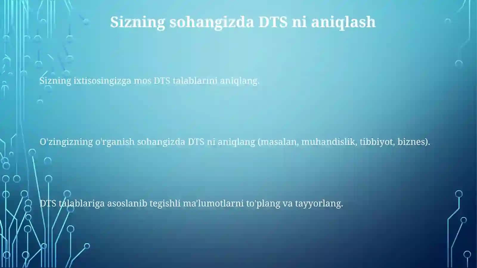 DTS talablarini o'rganish asosida ma'lumot tayyorlash 3