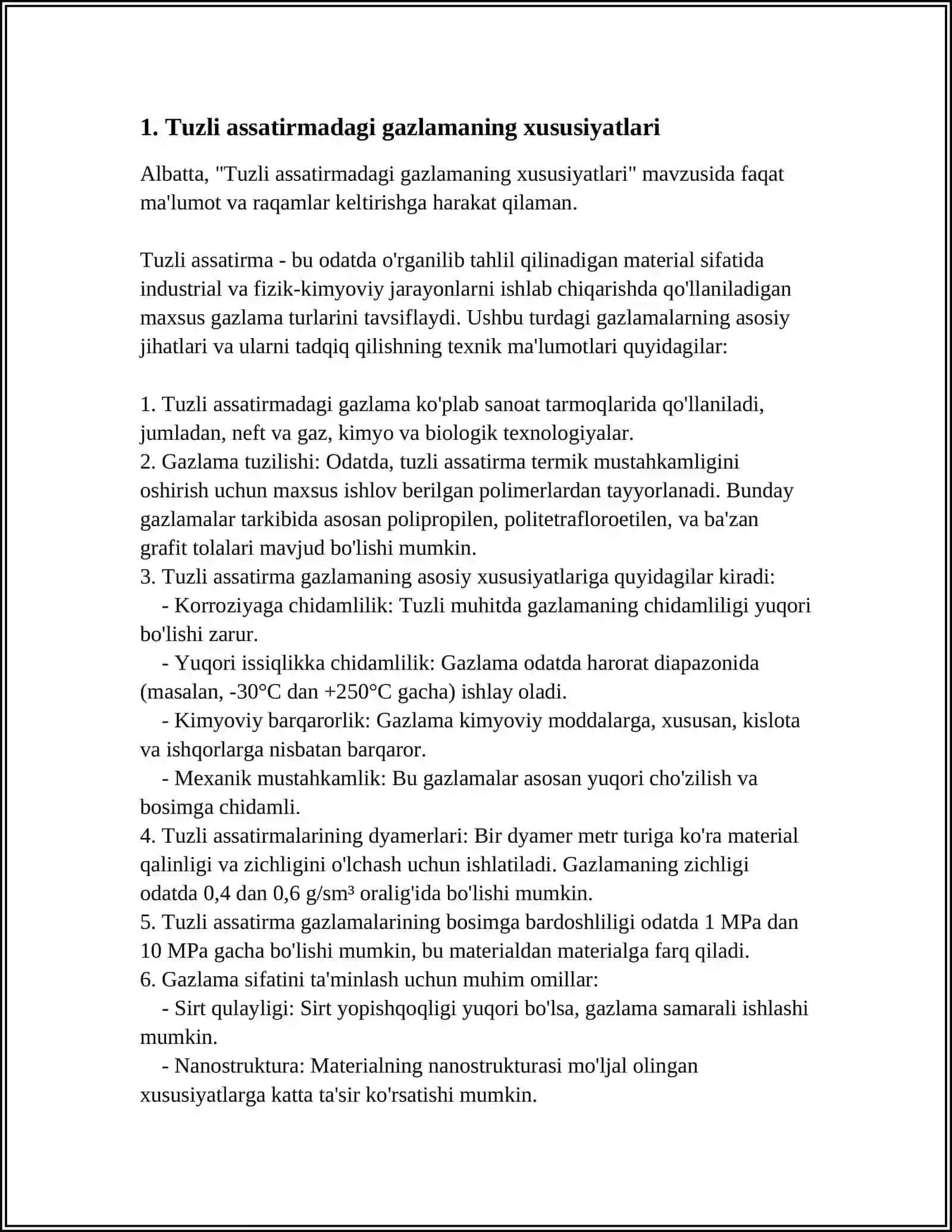 TUZLI ASSATIRMETDAGI GAZLAMADAN KIYIM TIKISH TAYORLASHNING O’ZIGA XOS XUSUSIYATLARI 3