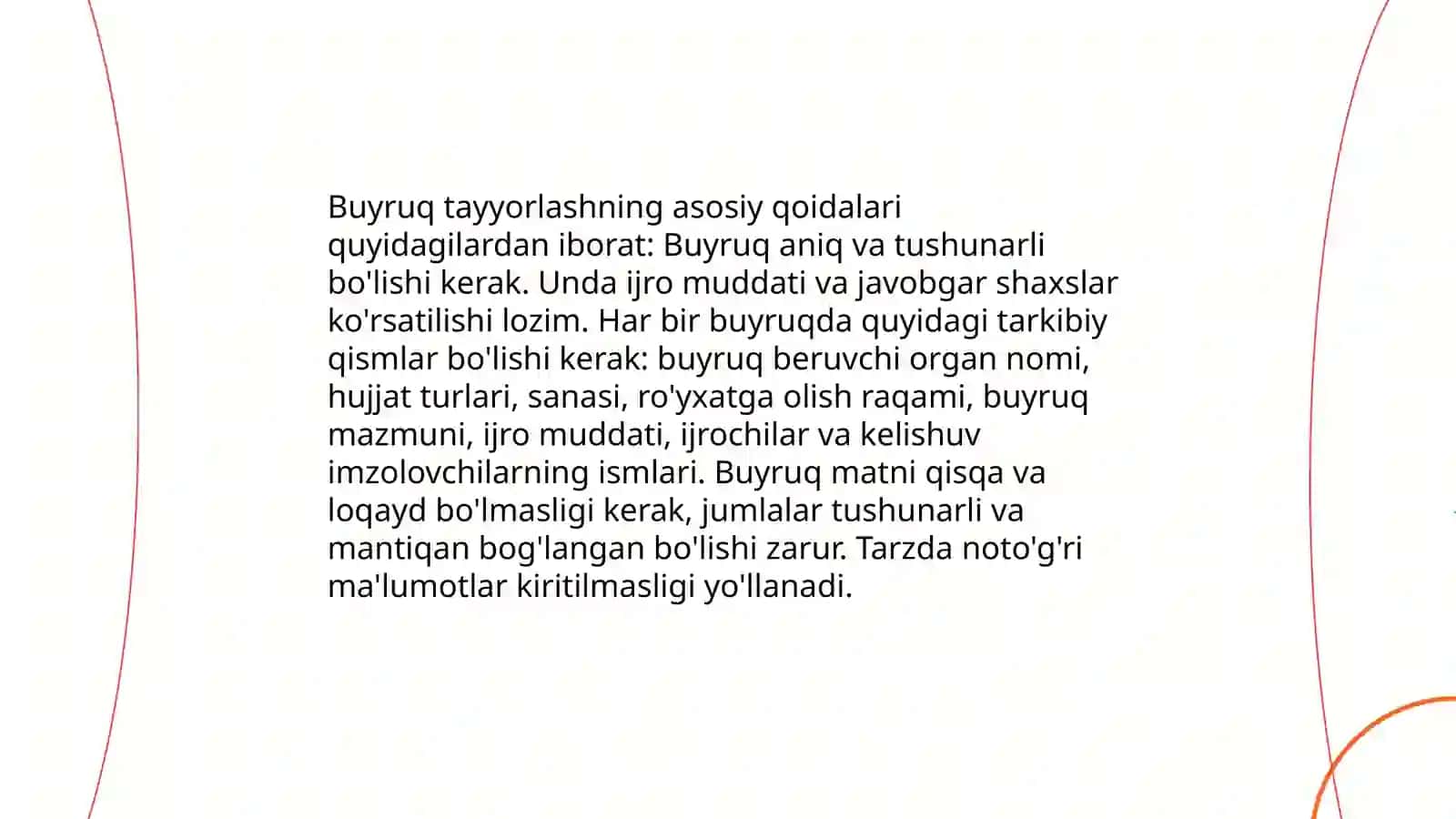 Farmoyish hujjatlari (buyruq, buyruqdan ko‘chirma, ko‘rsatma, farmoyish) tayyorlash ustida ishlash 3