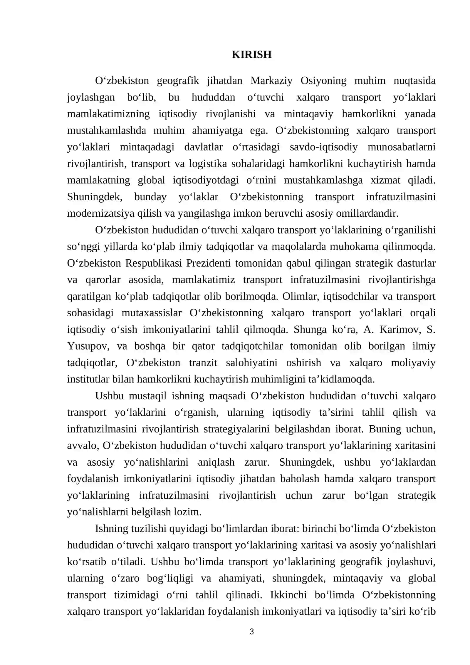O‘zbekiston hududidan o‘tuvchi xalqaro transport yo‘laklari haqida ma’lumotlarni o‘rganish 3