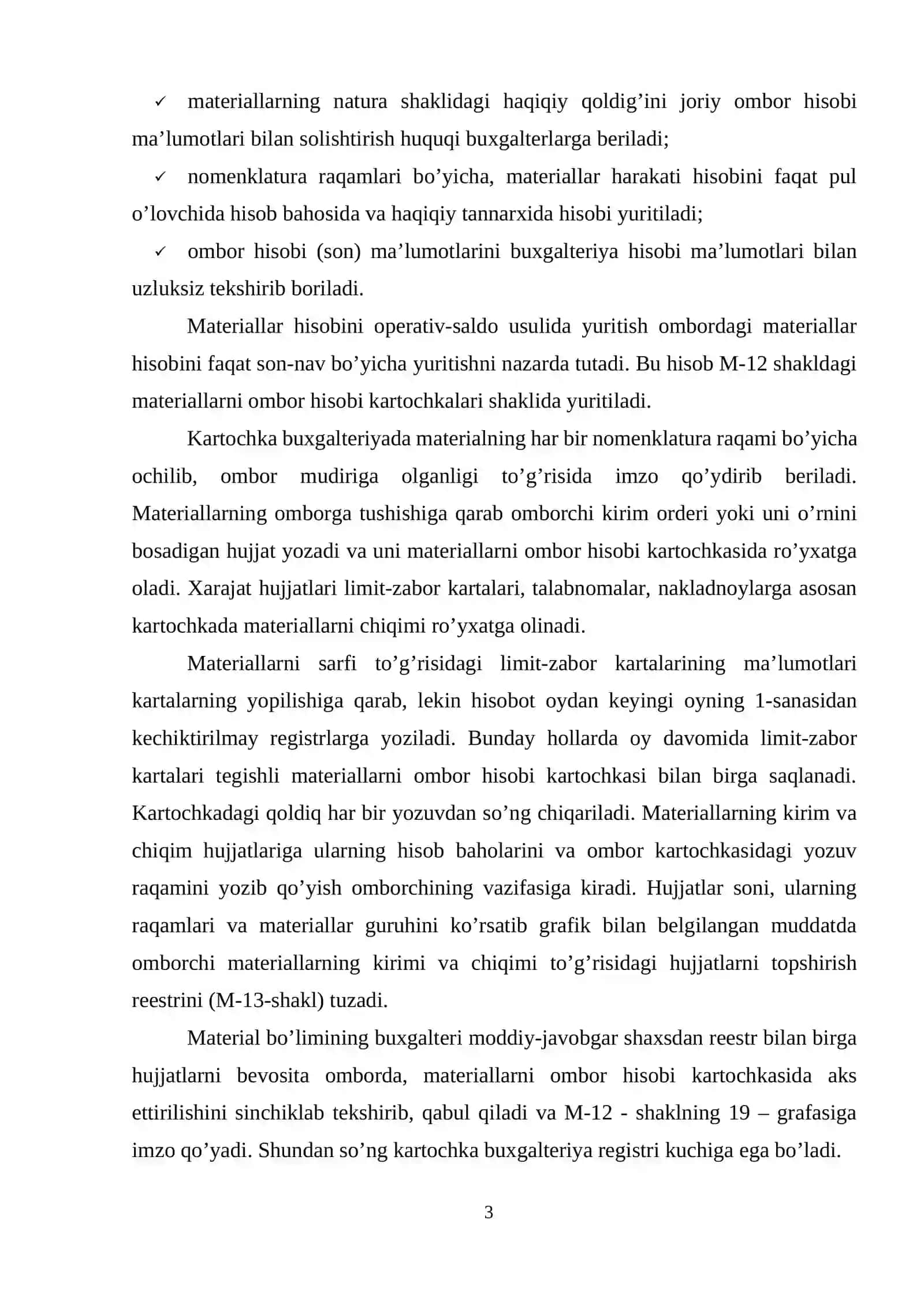 Materiallarni omborda va buxgalteriyada hisobga olish 3