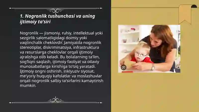 Nogronlik tushunchasi imkoniyati cheklangan bolalar toifalarini jamiyatga qoʻshish 3