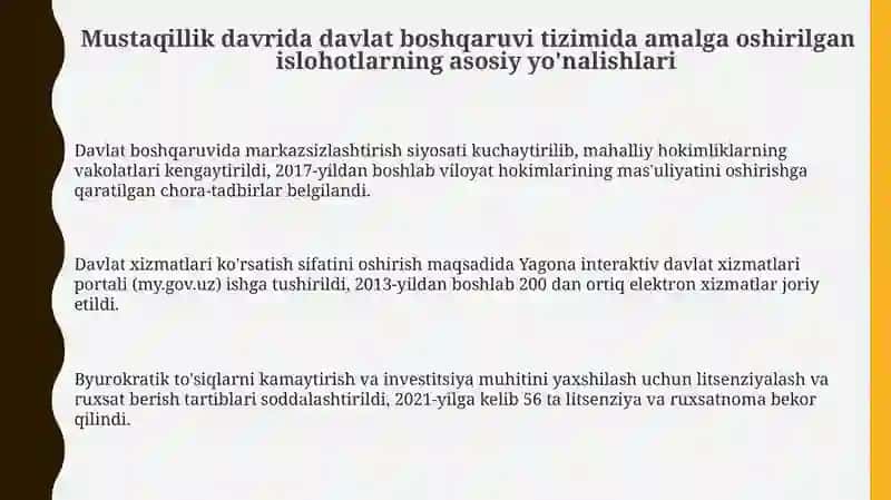 Mustaqillik yillarida davlat boshqaruv tizimida amalga oshirilgan islohotlar 3