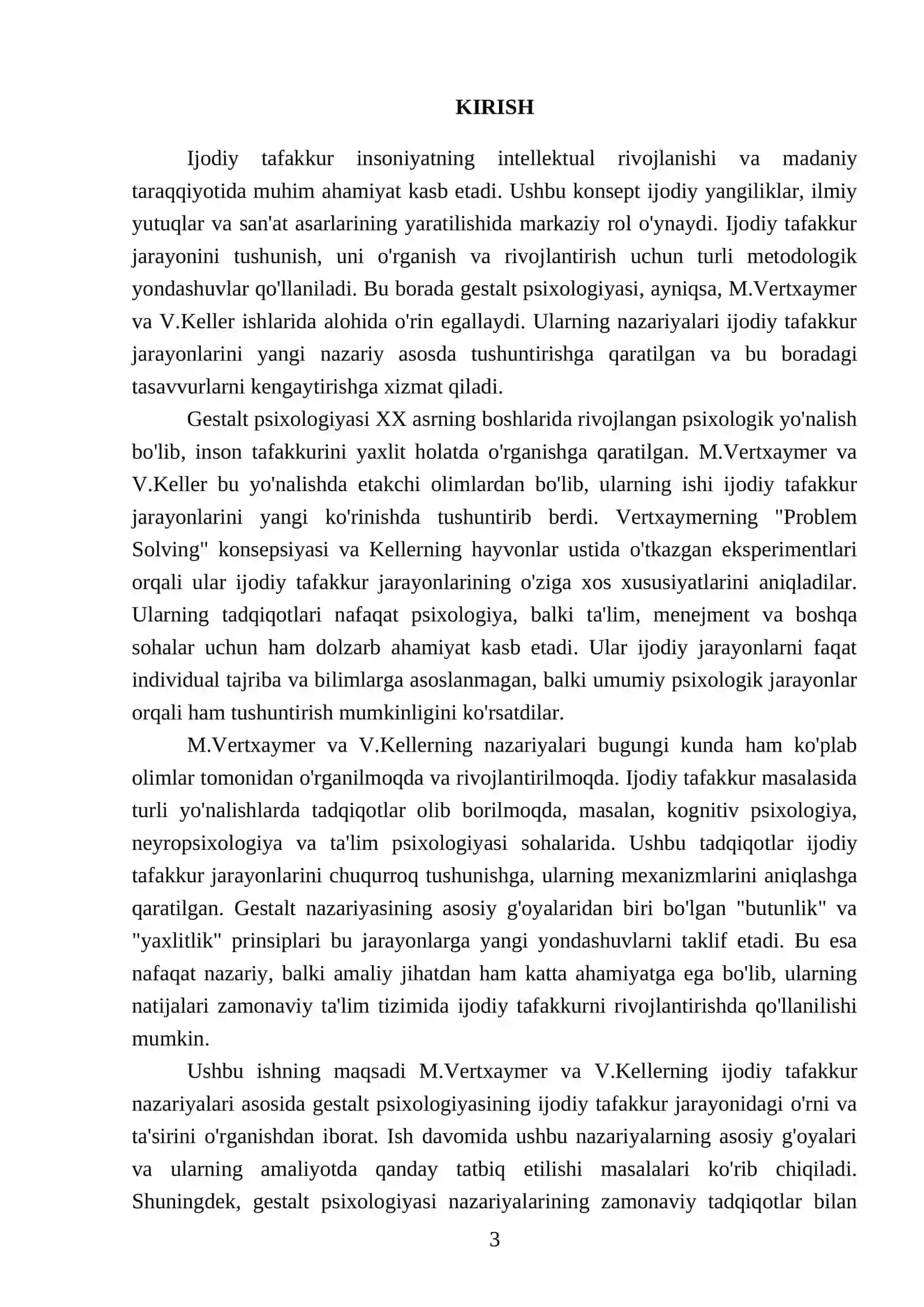 M.Vertxaymer va V.Keller ishlarida ijodiy tafakkur muammosining sharhi 3
